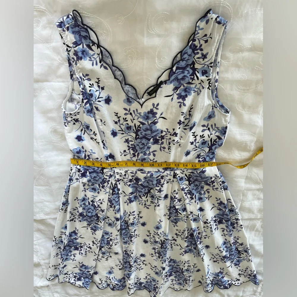 For Cynthia XL White w/Blue Floral Print Sleeveless MidAxi Dress - Picture 4 of 14